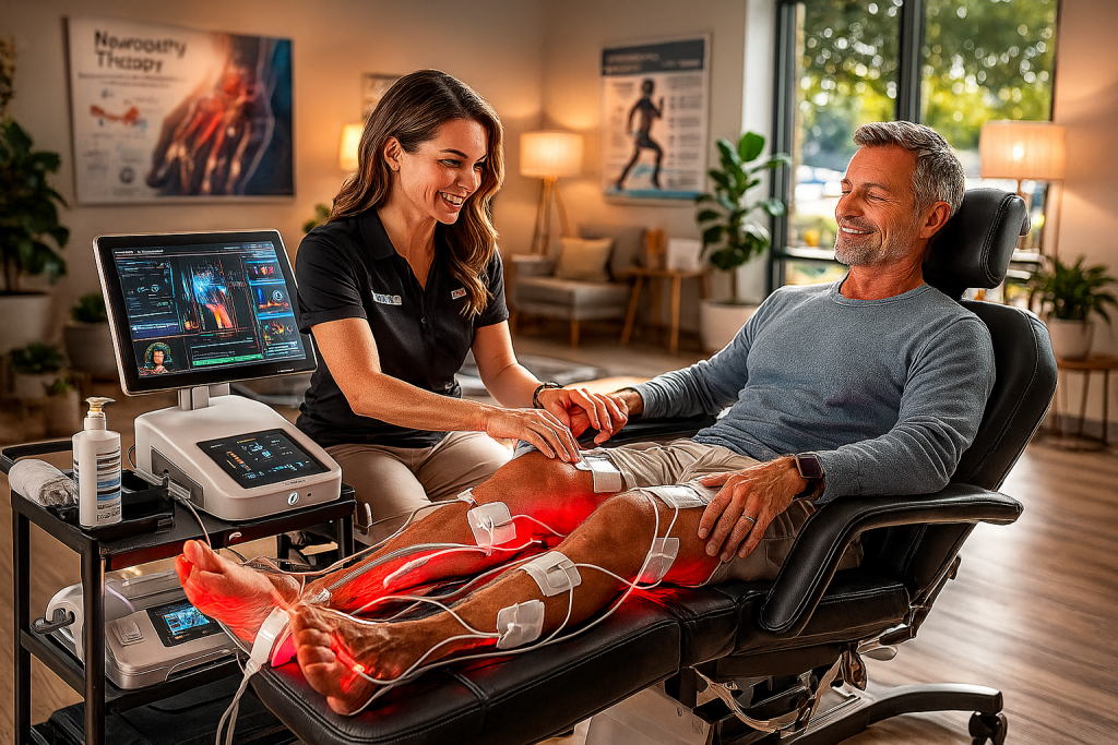 Neuropathy treatment session at Davidson Family Wellness near Overland Park, KS, featuring advanced red light therapy and chiropractic care for nerve pain relief.