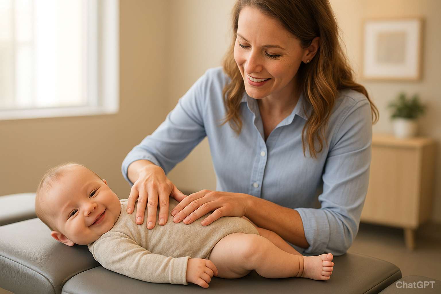 Infant chiropractic adjustment at Davidson Family Wellness in Overland Park.
