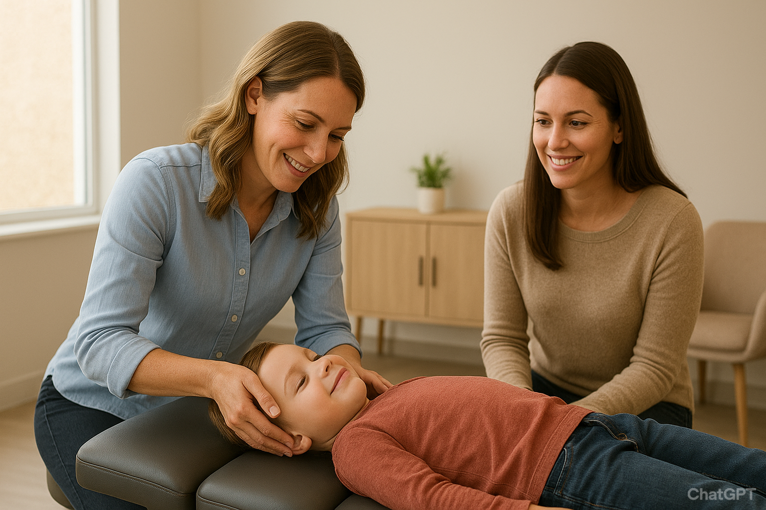 Family chiropractor in Overland Park providing gentle pediatric chiropractic adjustment at Davidson Family Wellness.